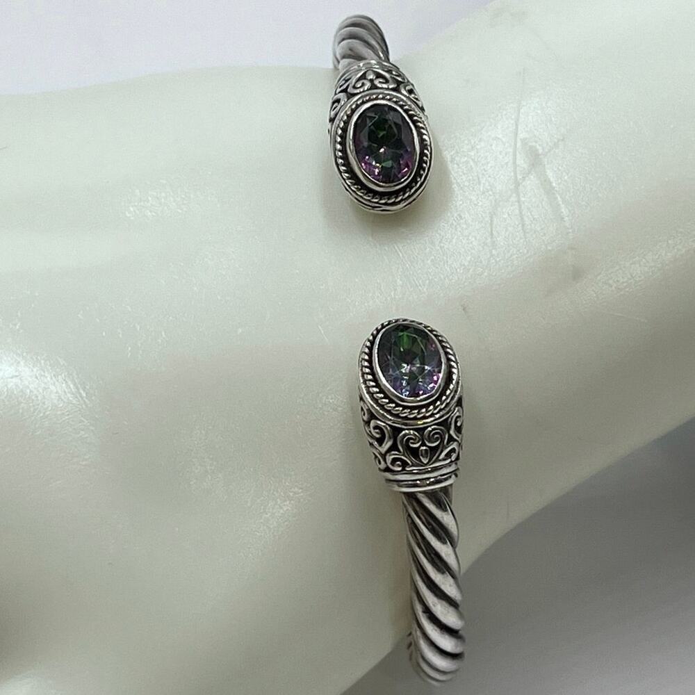 Sterling‎ Silver Artisan 925 Mystic
Quartz Balinese Hinge Bangle Bracelet 20g